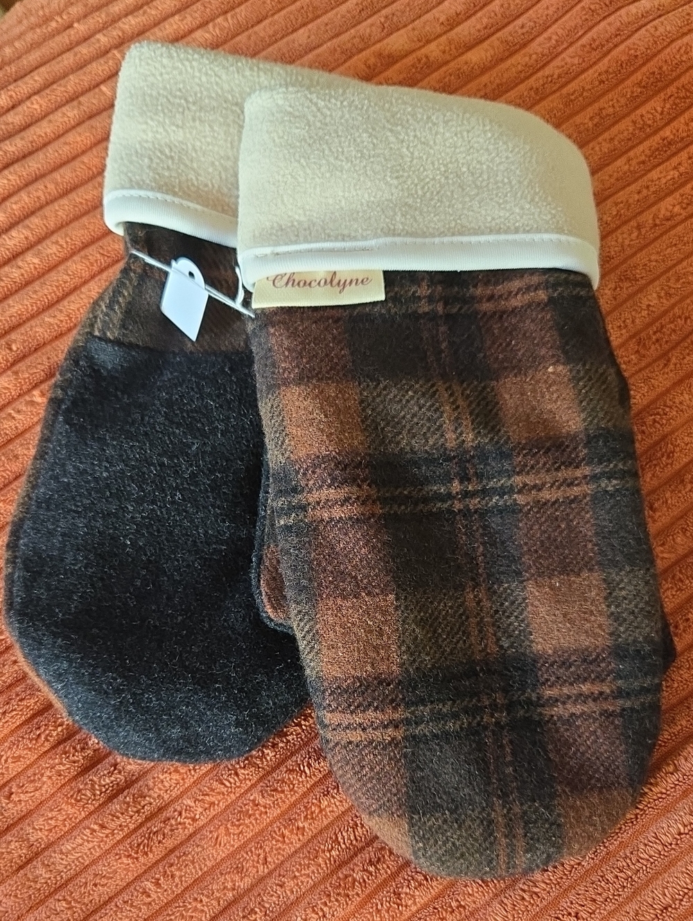 Women's Handmake Mittens ,made From recycled fabric ( Size small )